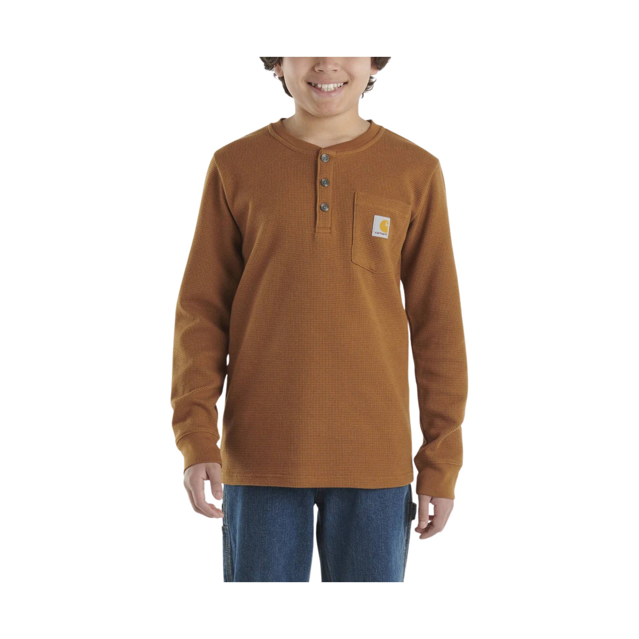 Carhartt Boys' Long Sleeve Henley Pocket Tee - Brown by Lenny's Shoe & Apparel