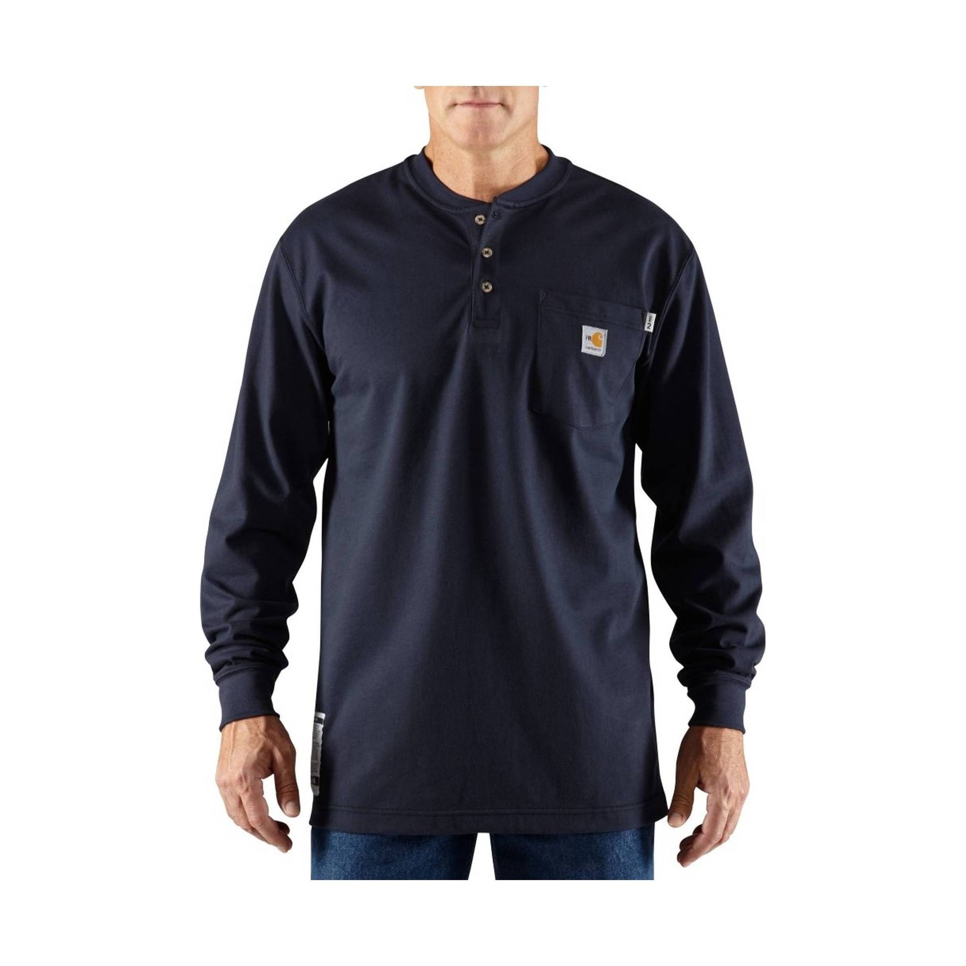 Carhartt Men's Flame Resistant Force Cotton Long Sleeve Henley - Dark Navy by Lenny's Shoe & Apparel