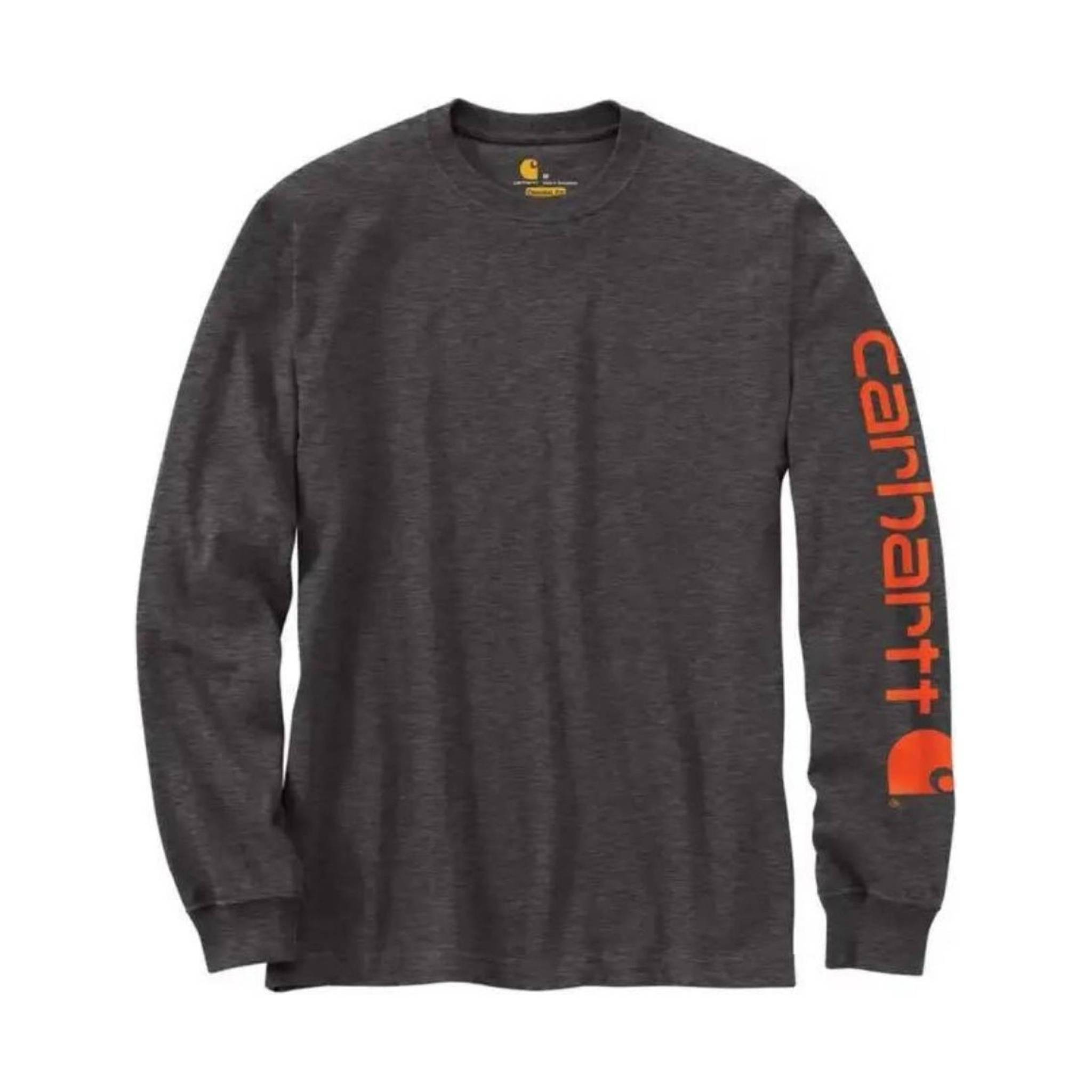 Carhartt Men's Loose Fit Heavyweight Long Sleeve Logo Sleeve Graphic T Shirt - Carbon Heather by Lenny's Shoe & Apparel