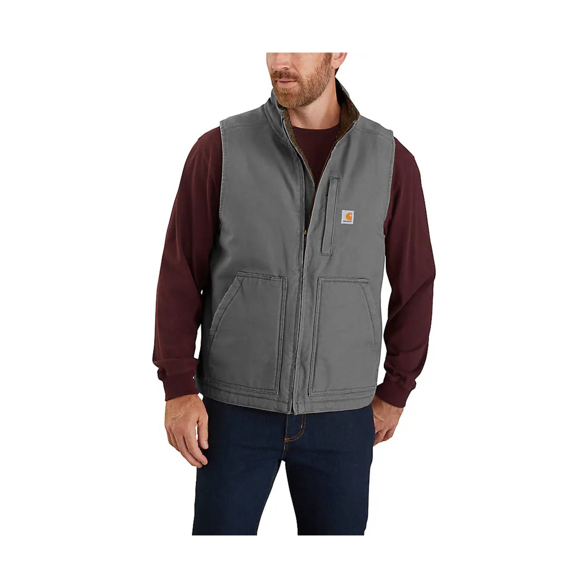 Carhartt Men's Mock Neck Sherpa Lined Loose Fit Washed Duck Vest - Gravel by Lenny's Shoe & Apparel