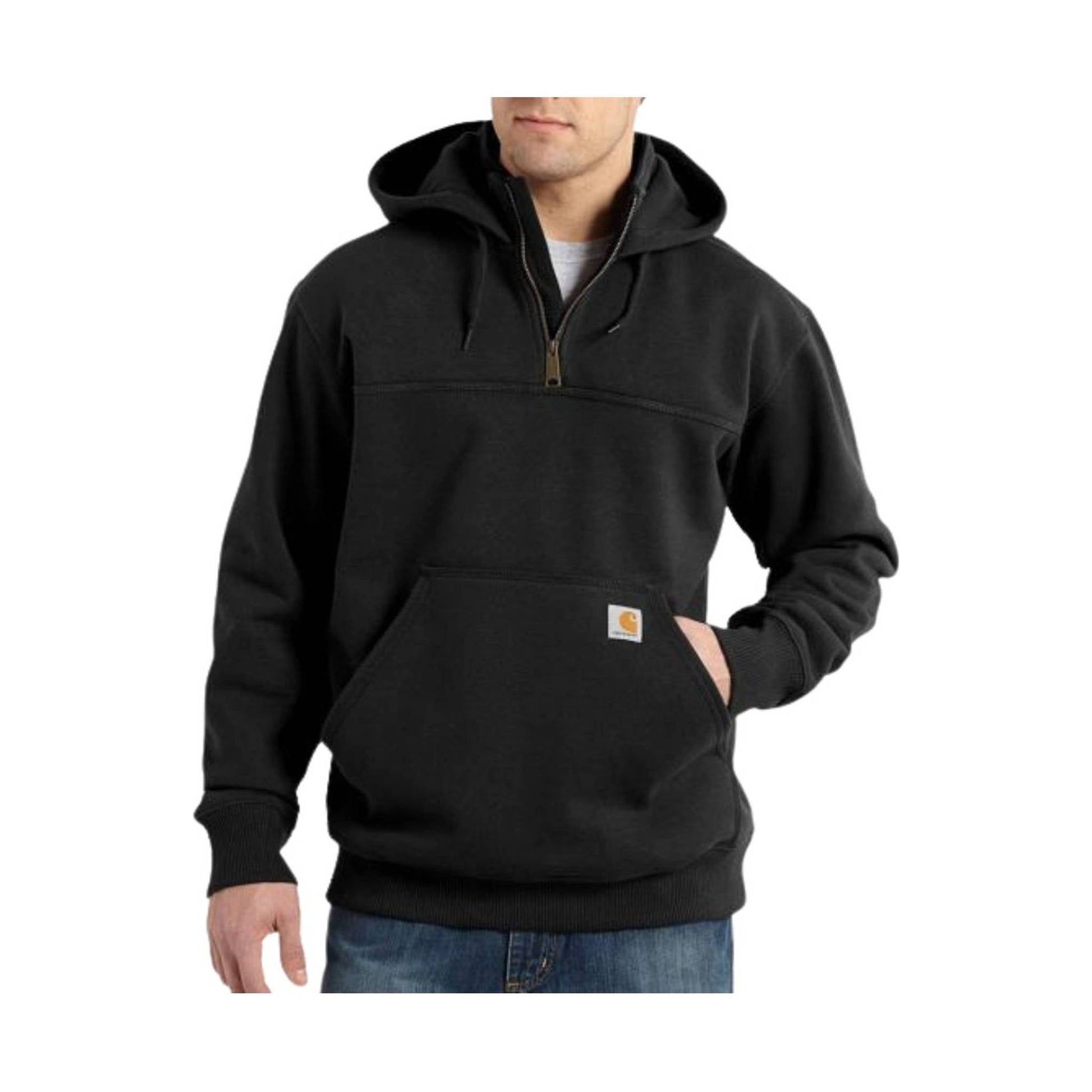 Carhartt Men's Rain Defender Paxton Heavyweight Hooded Quarter Zip Mock Sweatshirt - Black by Lenny's Shoe & Apparel