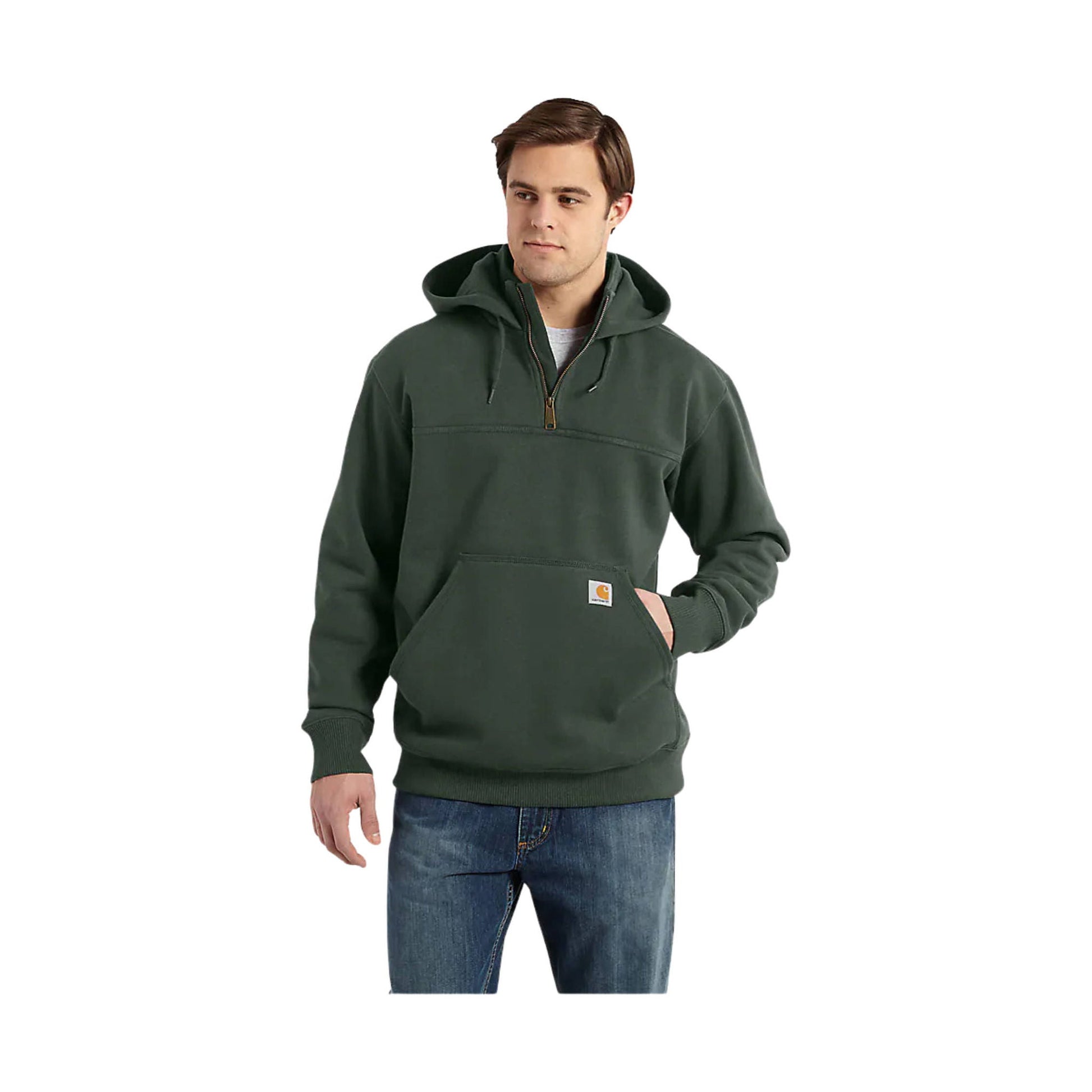 Carhartt Men's Rain Defender Paxton Heavyweight Hooded Quarter Zip Mock Sweatshirt - Forestry Green by Lenny's Shoe & Apparel