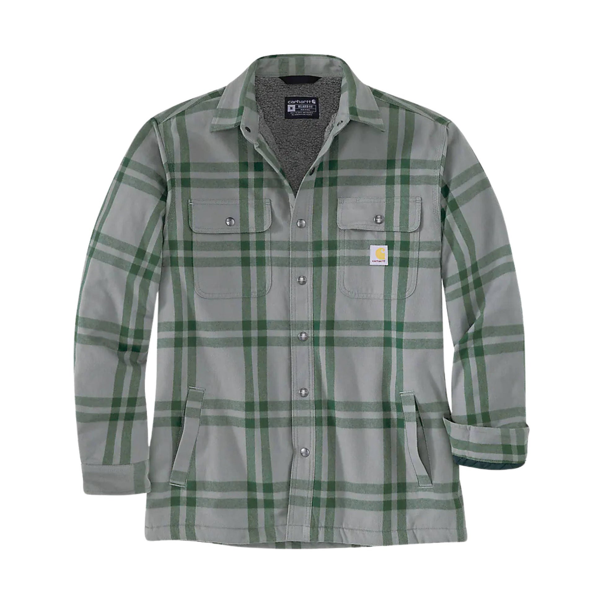 Carhartt Men's Relaxed Fit Flannel Sherpa-Lined Shirt Jac - Weather Ash by Lenny's Shoe & Apparel
