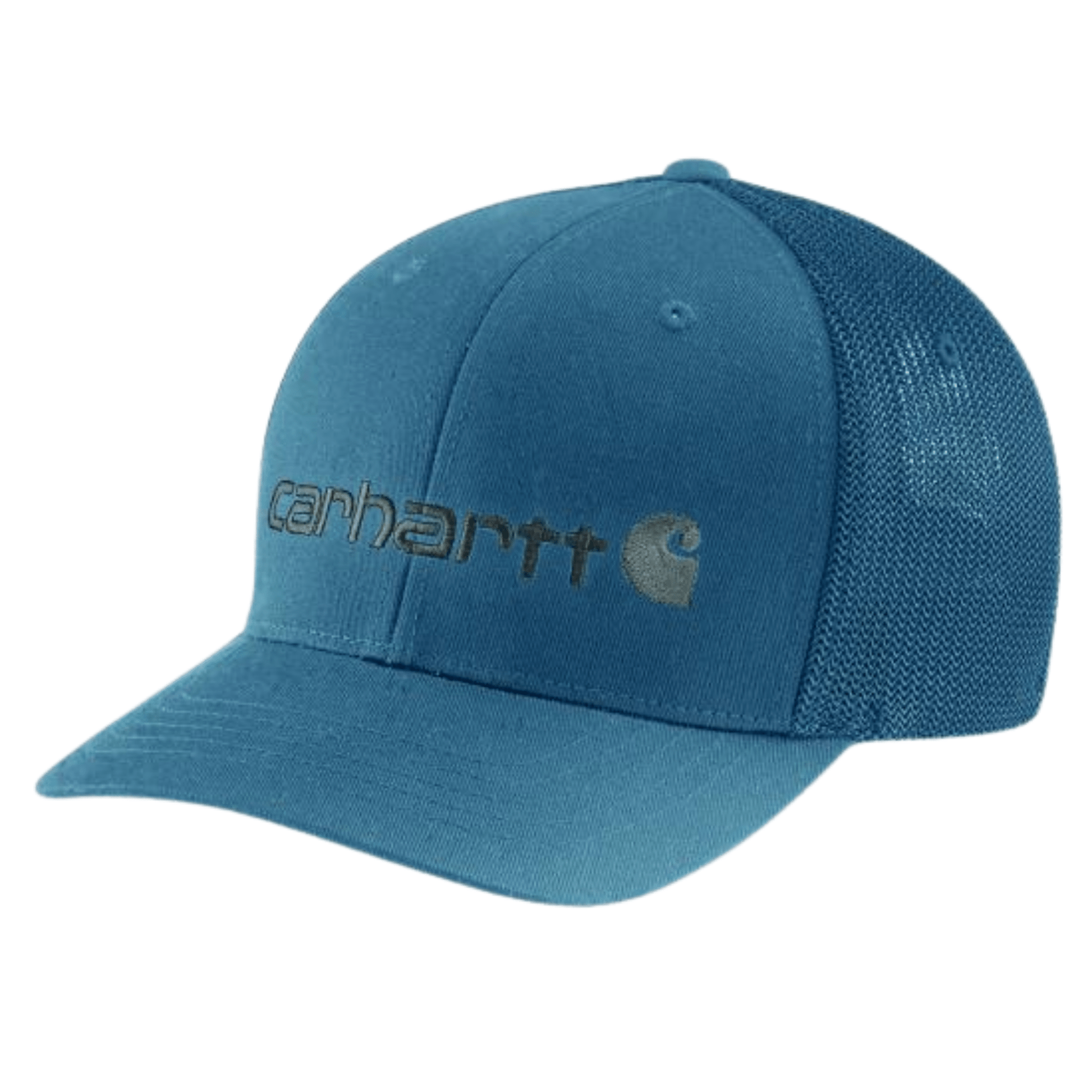 Carhartt Rugged Flex Fitted Canvas Mesh Back Logo Graphic Cap - Storm Blue by Lenny's Shoe & Apparel