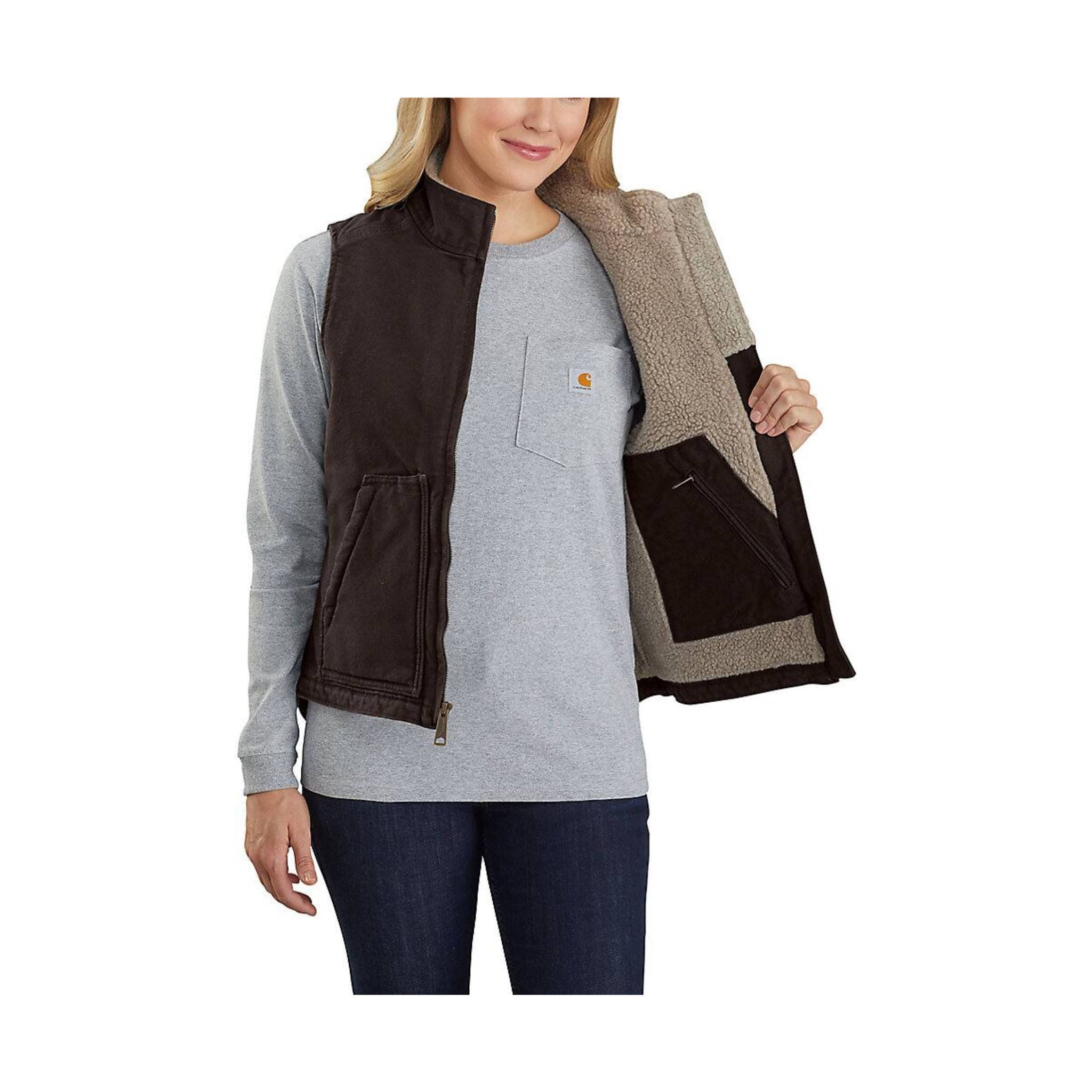 Carhartt Women's Sherpa Lined Vest Relaxed Fit - Dark Brown by Lenny's Shoe & Apparel