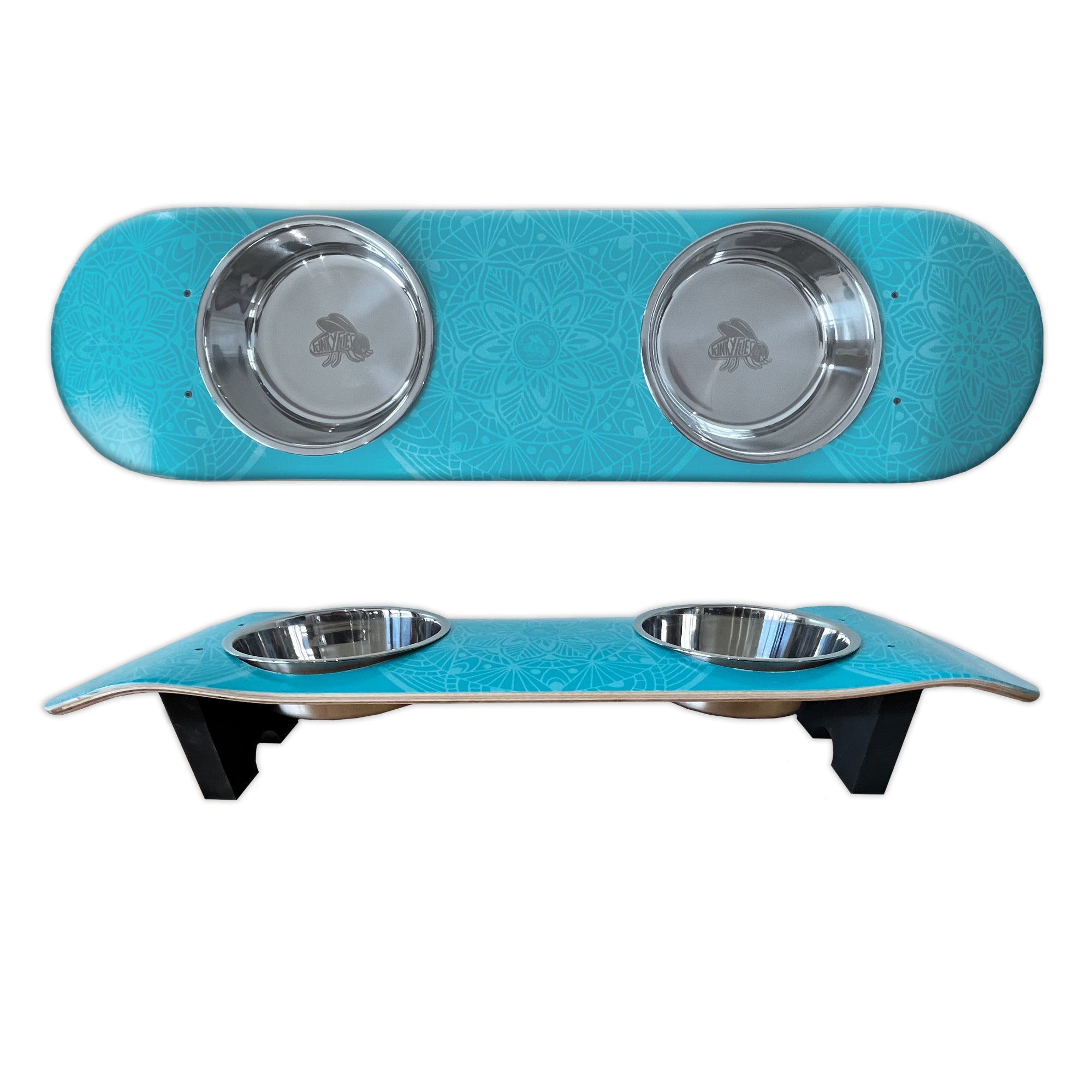Dream Catcher - Elevated Skateboard Cat Feeding Stand with 2 Bowls
