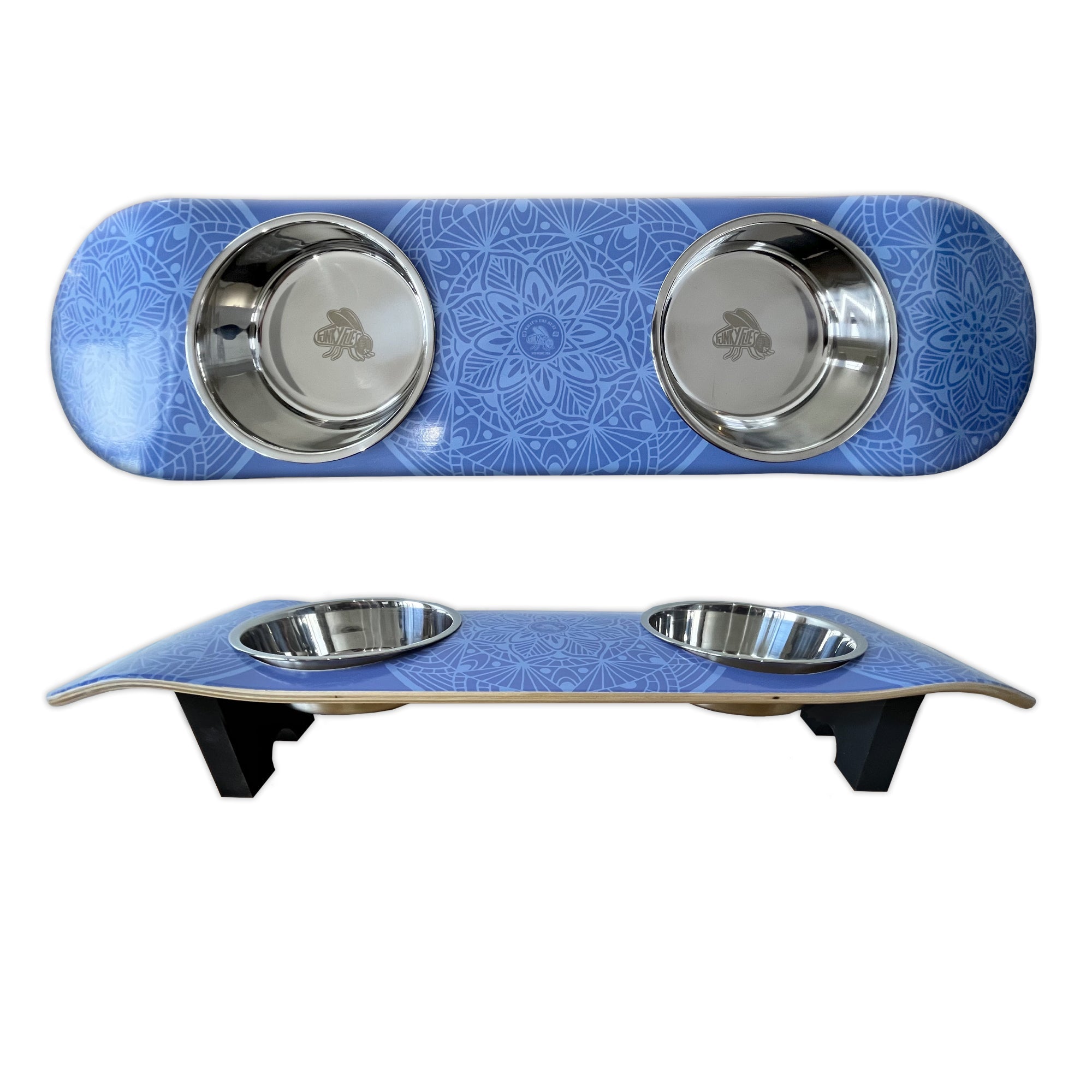 Dream Catcher - Elevated Skateboard Cat Feeding Stand with 2 Bowls