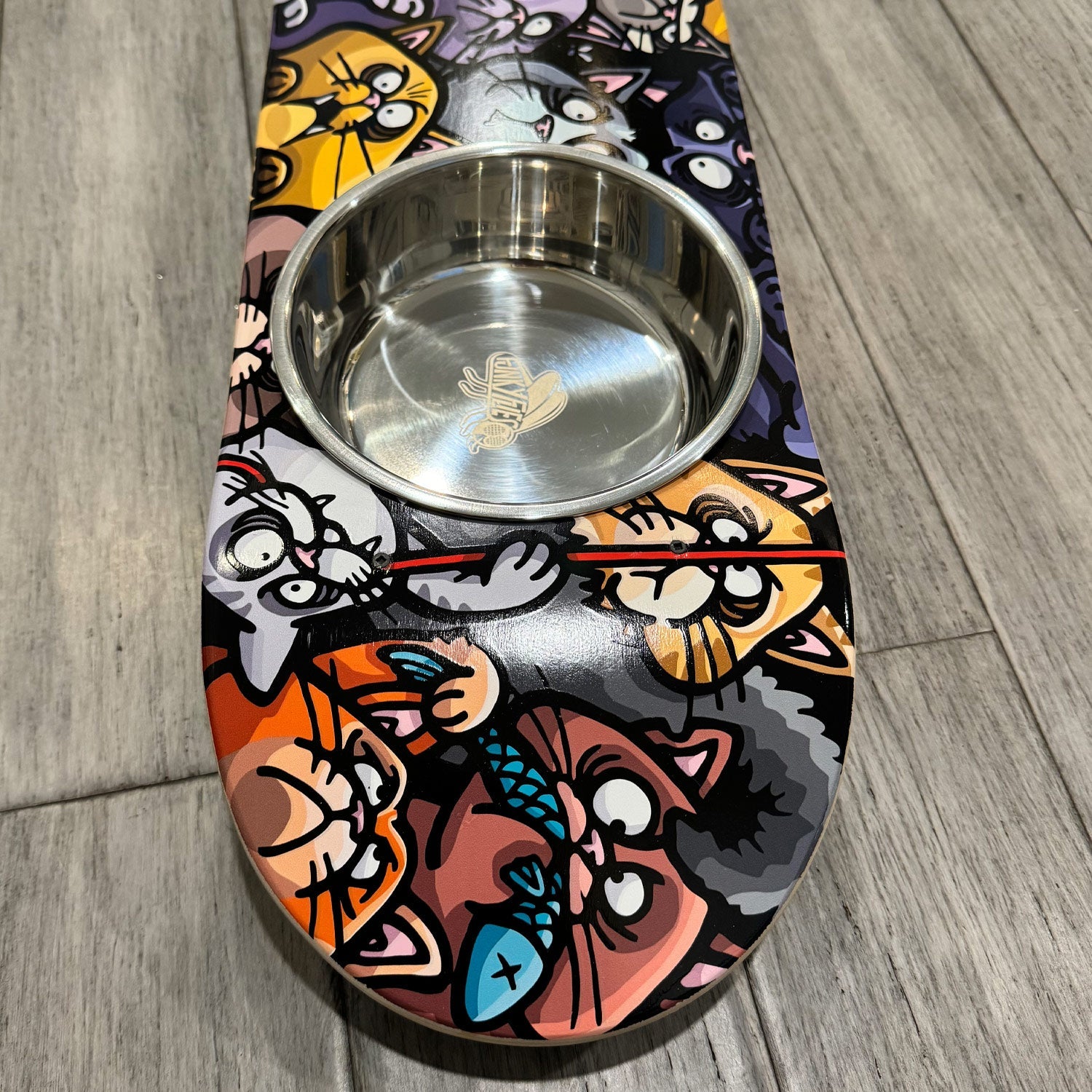 Cat Posse - Elevated Skateboard Cat Feeding Stand with 2 Bowls