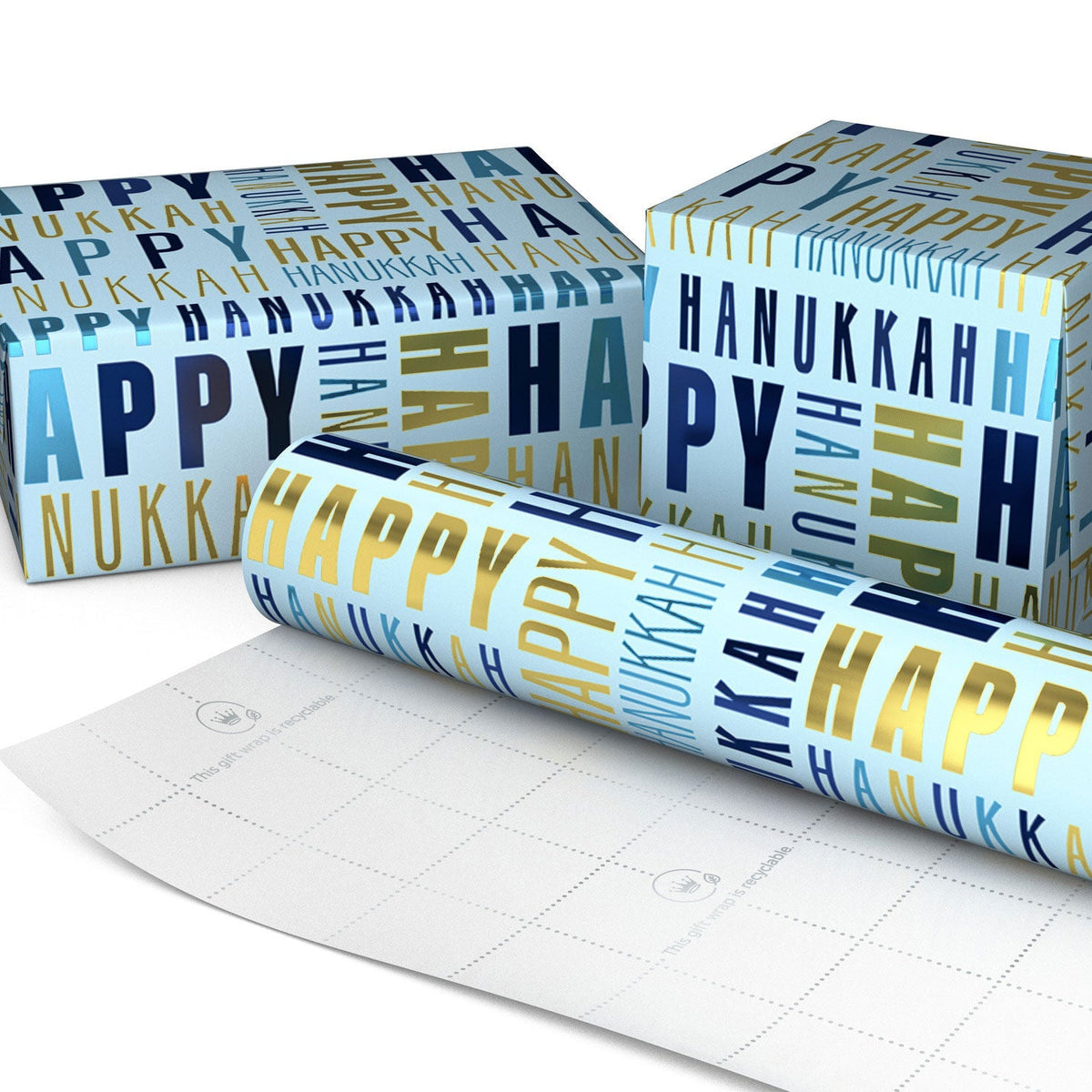 Blue and Gold Foil Hanukkah Wrapping Paper Roll