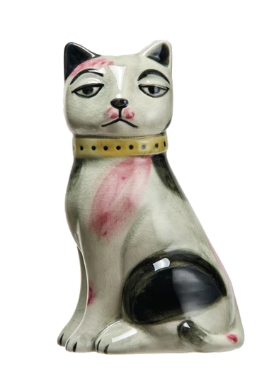 Vase Stoneware Vintage Reproduction Cat White, Pink & Black by Homeportonline