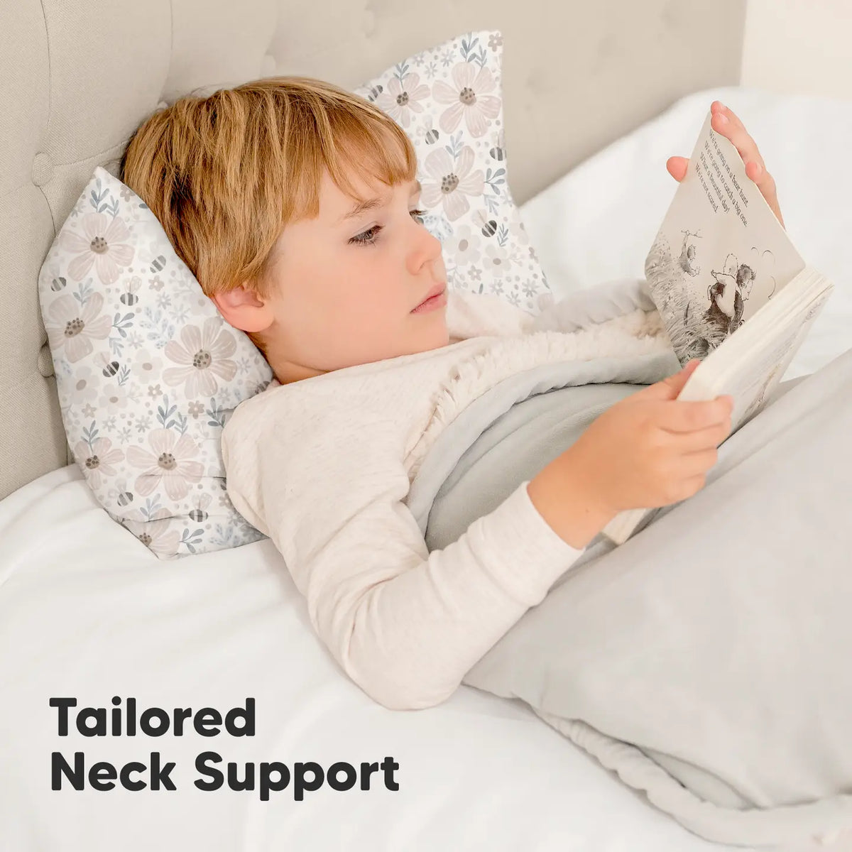 Natural Cotton Ergonomic Toddler Pillow | Floral