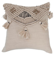 Pillow Cotton & Jute Handwoven With Macrame & Tassels 16" Square by Homeportonline
