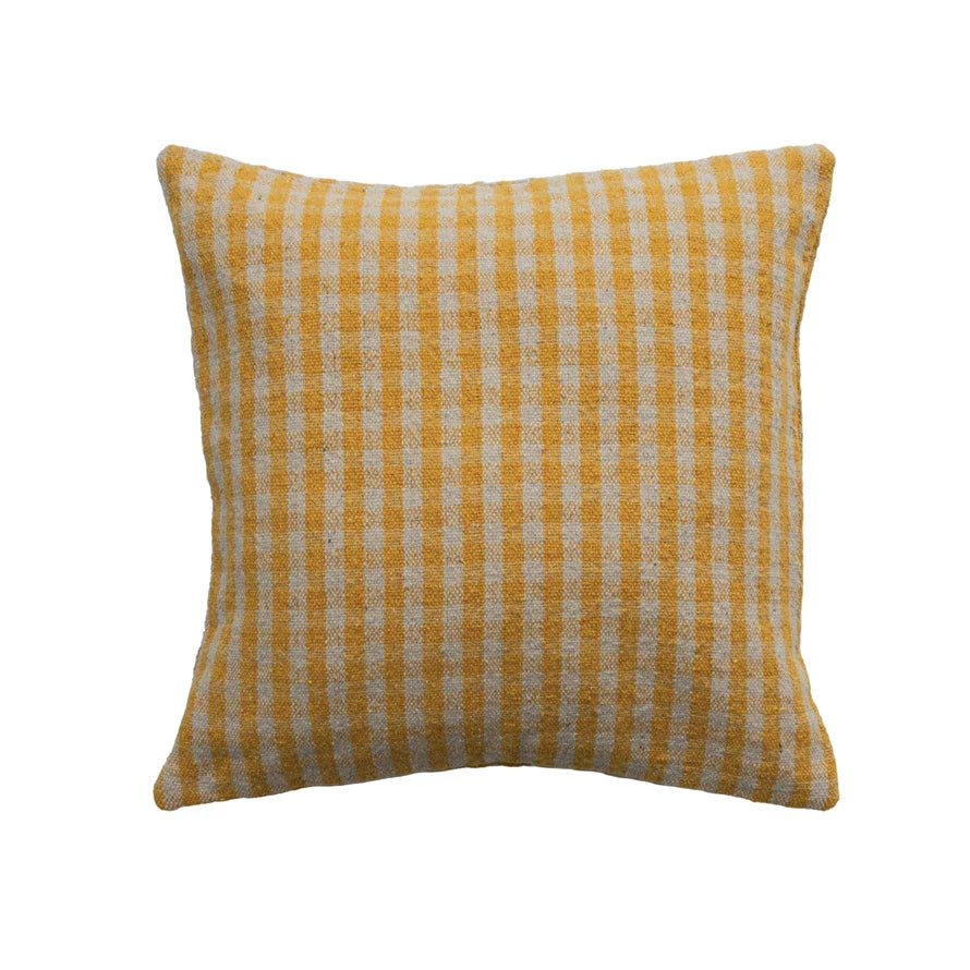 Pillow Gingham Woven Recycled Cotton Blend Yellow 18" Square by Homeportonline