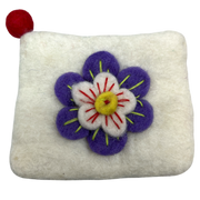 Felt Wool White Coin Purse with Flower Applique