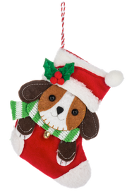 Mini Pet Stockings Gift Card Holder / Ornament - Dog Green Scarf