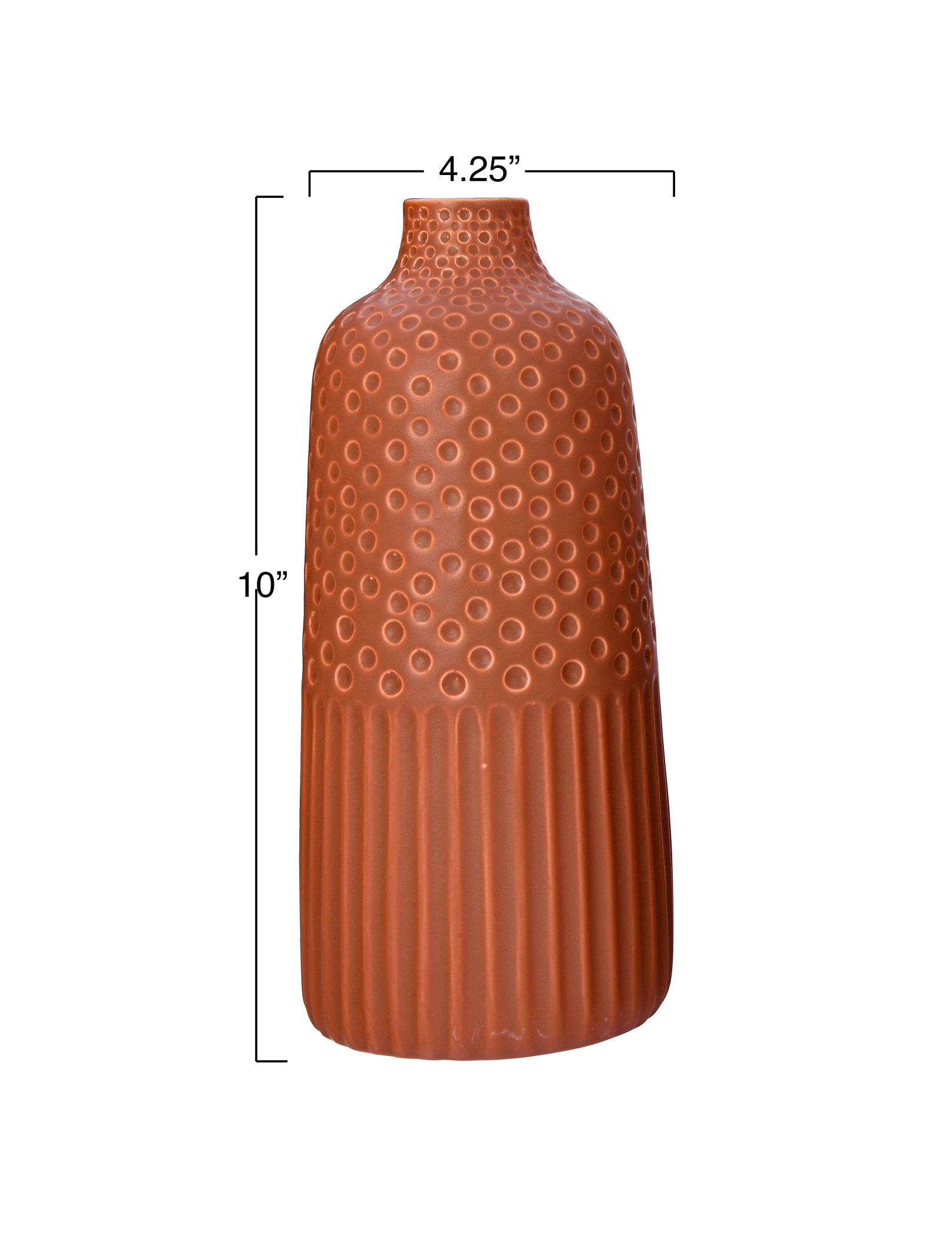 Vase Embossed Stoneware Matte Glaze 10" h Rust by Homeportonline
