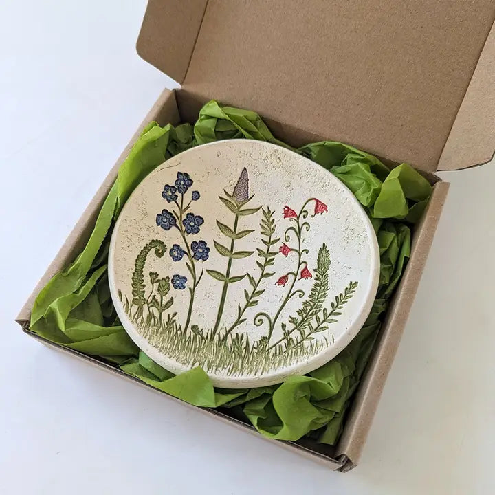 Large Wildflower Scene Pottery Dish Bowl