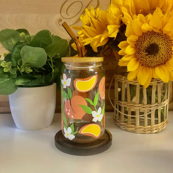 Peach Glass Cup, Fruit Cup, Summer Cup, Spring Coffee Cup by Wild Lark
