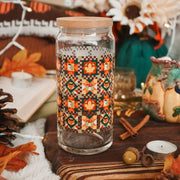 Sale! Autumn Quilt 20 oz. Can Glass| Cozy, Fall, Woodland Forest