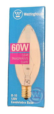 Light Bulb Incandescent 60W Candle Candelabra Base Clear B10 by Homeportonline