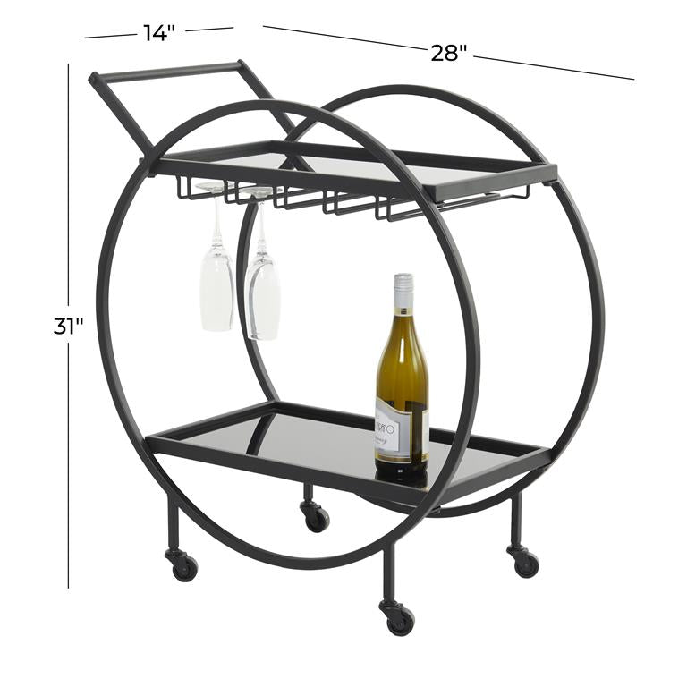 Black Metal Rolling 2 Mirrored Shelf Bar Cart by Homeportonline