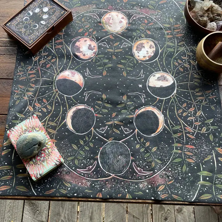 Phases & Forests Moon Cycle Reading Cloth / Bandana 19x19"