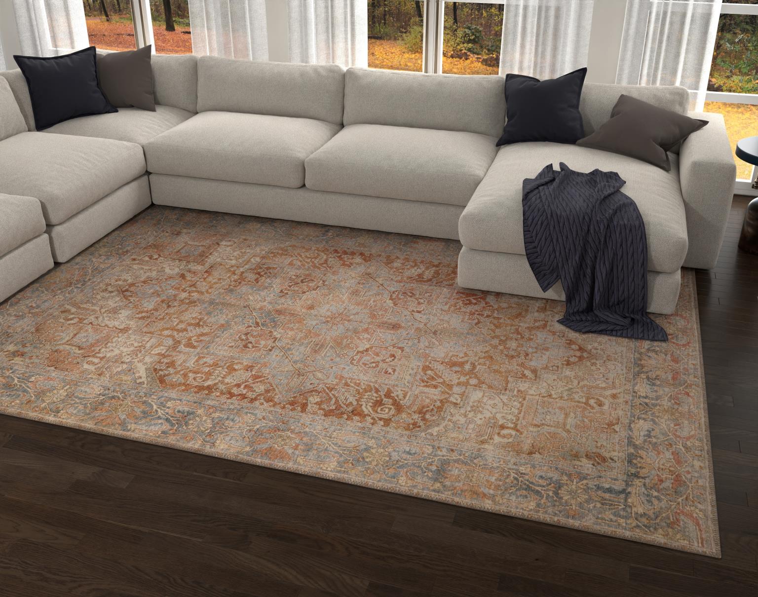 London Serena Rust & Blue Washable Rug 5'6" x 7'6" by Homeportonline