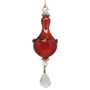 Blown Glass Twisted Chandelier Ornament with Crystal Dangle - Red
