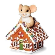 Mouse in a Gingerbread House Figurine