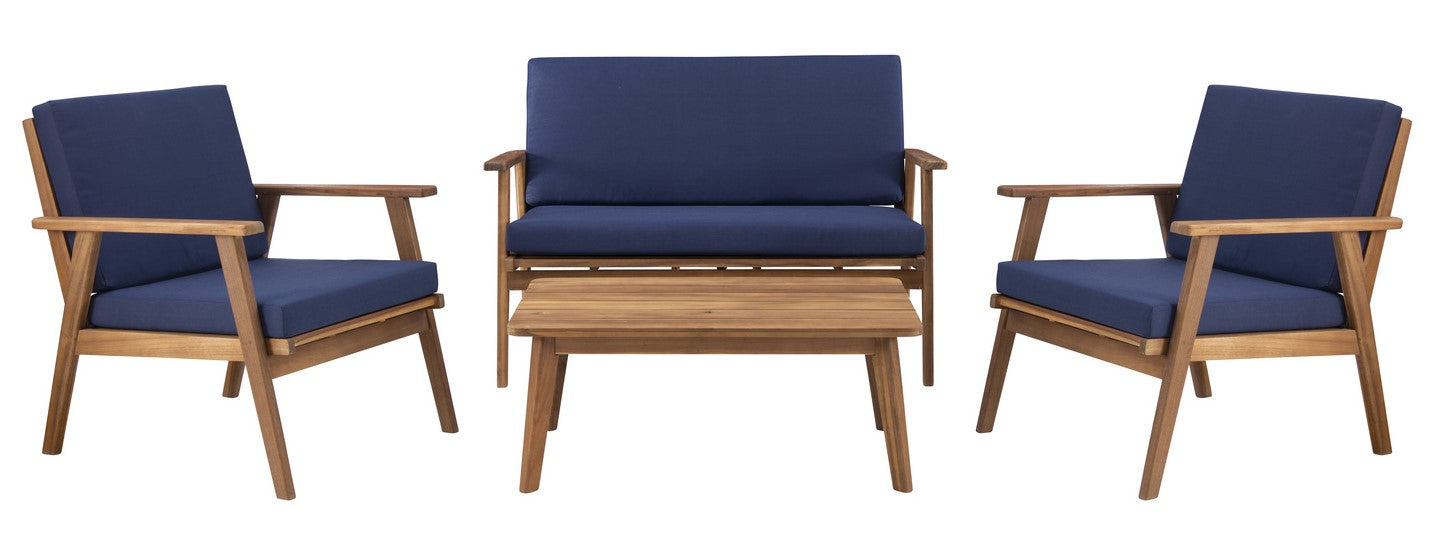 Cosgrove Acacia Wood Patio Chat Set Blue Cushion by Homeportonline