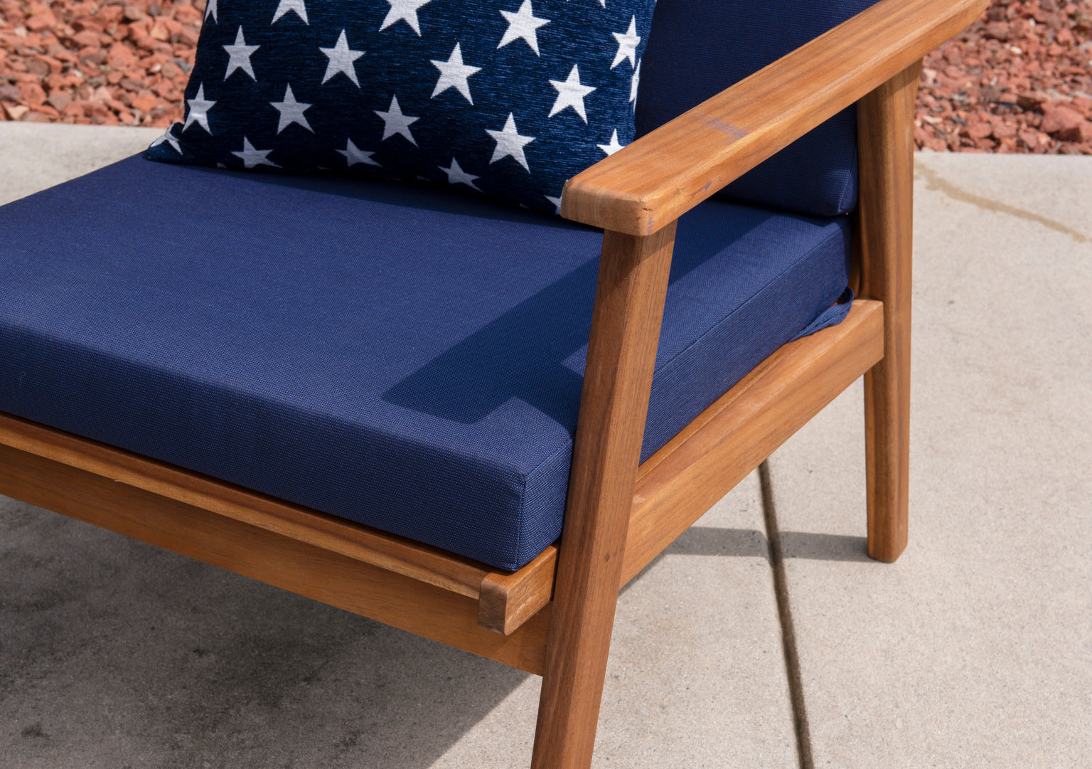 Cosgrove Acacia Wood Outdoor Loveseat Blue Cushion by Homeportonline