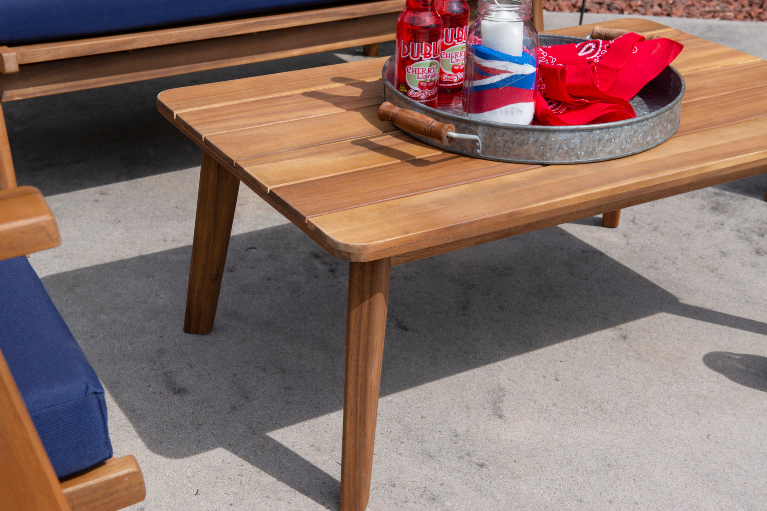 Cosgrove Acacia Wood Patio Chat Set Blue Cushion by Homeportonline