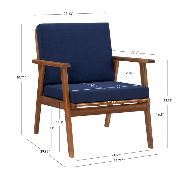 Cosgrove Acacia Wood Outdoor Chair with Blue Cushion by Homeportonline
