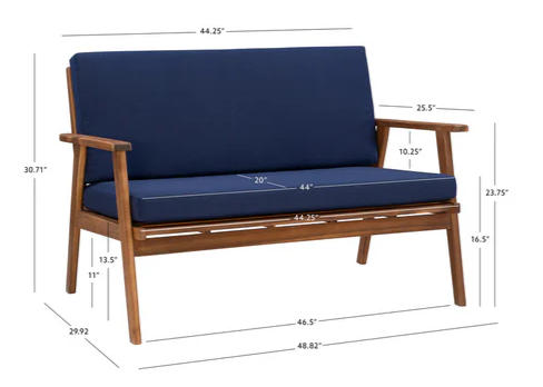 Cosgrove Acacia Wood Outdoor Loveseat Blue Cushion by Homeportonline