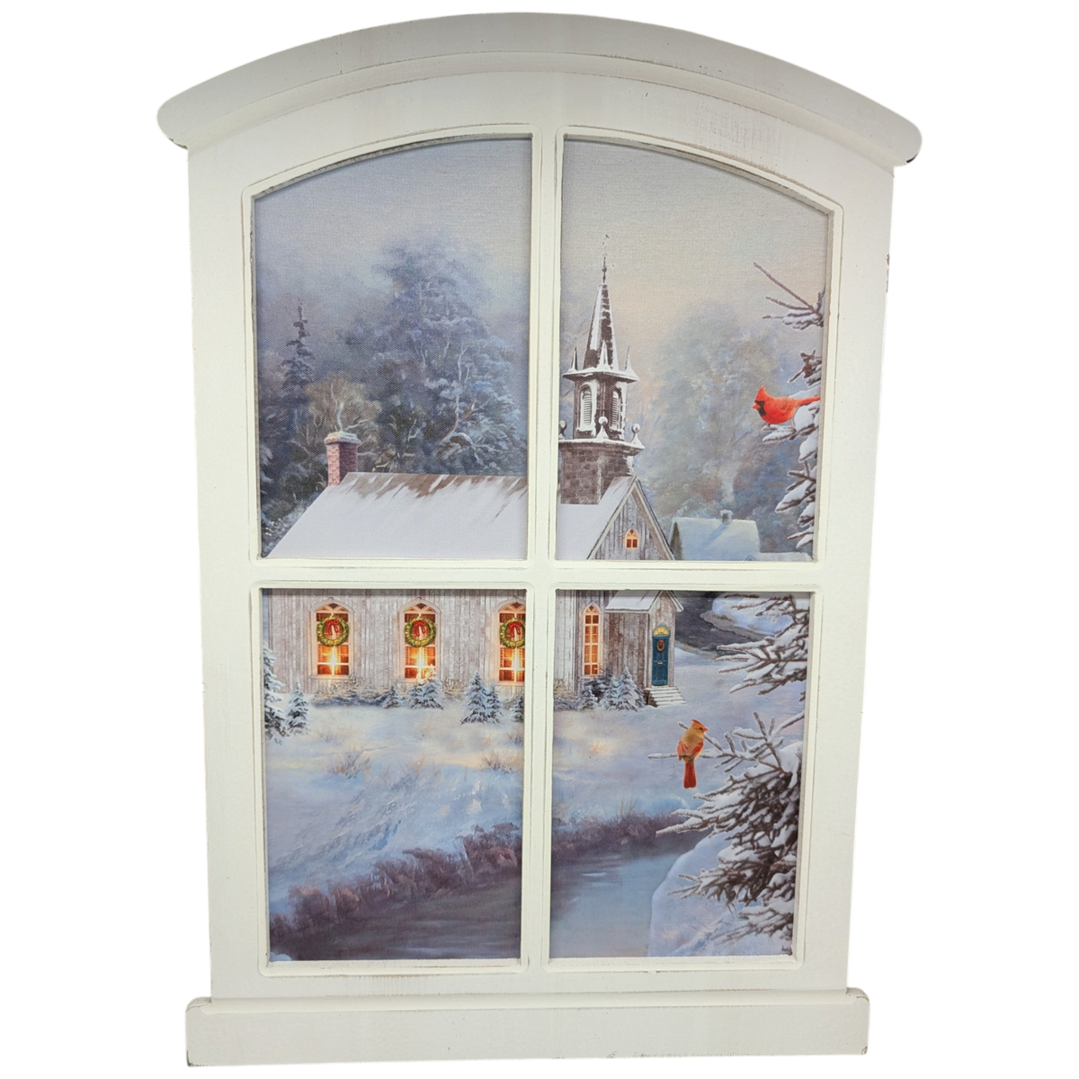 Lighted Winter Window Wall Hanging - Snowy Village Church