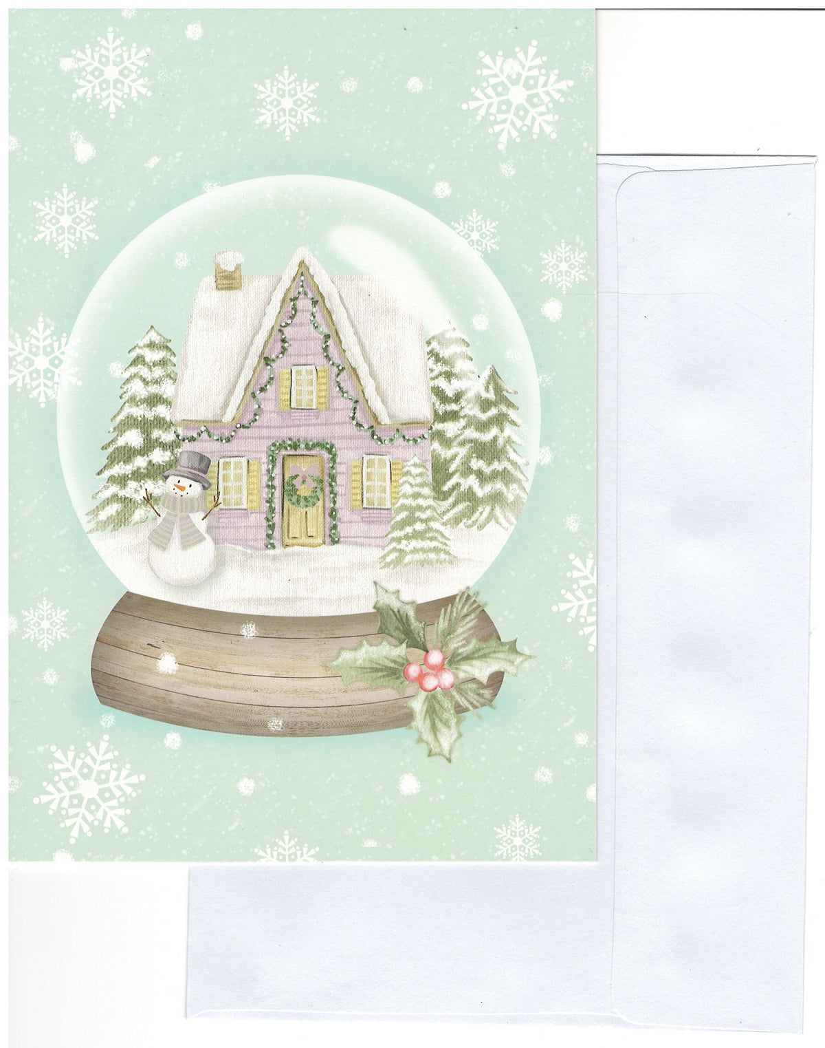 Snowy Cottage Snow Globe Country Christmas Card