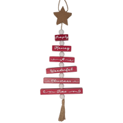 Wood Traditional Christmas Tree Shaped Wall Sign - Red