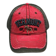 2 Tone Embroidered Hat - Vermont 1791 Moose - Cranberry and Olive