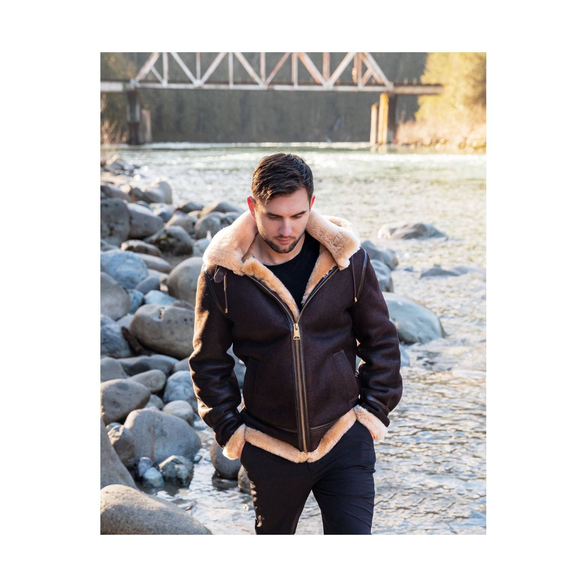 Cloud Nine Men's Sheepskin Bomber Jacket - Espresso by Lenny's Shoe & Apparel