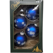 Krebs Value Glass Ball 4 pack - Snowflakes on Deep Blue