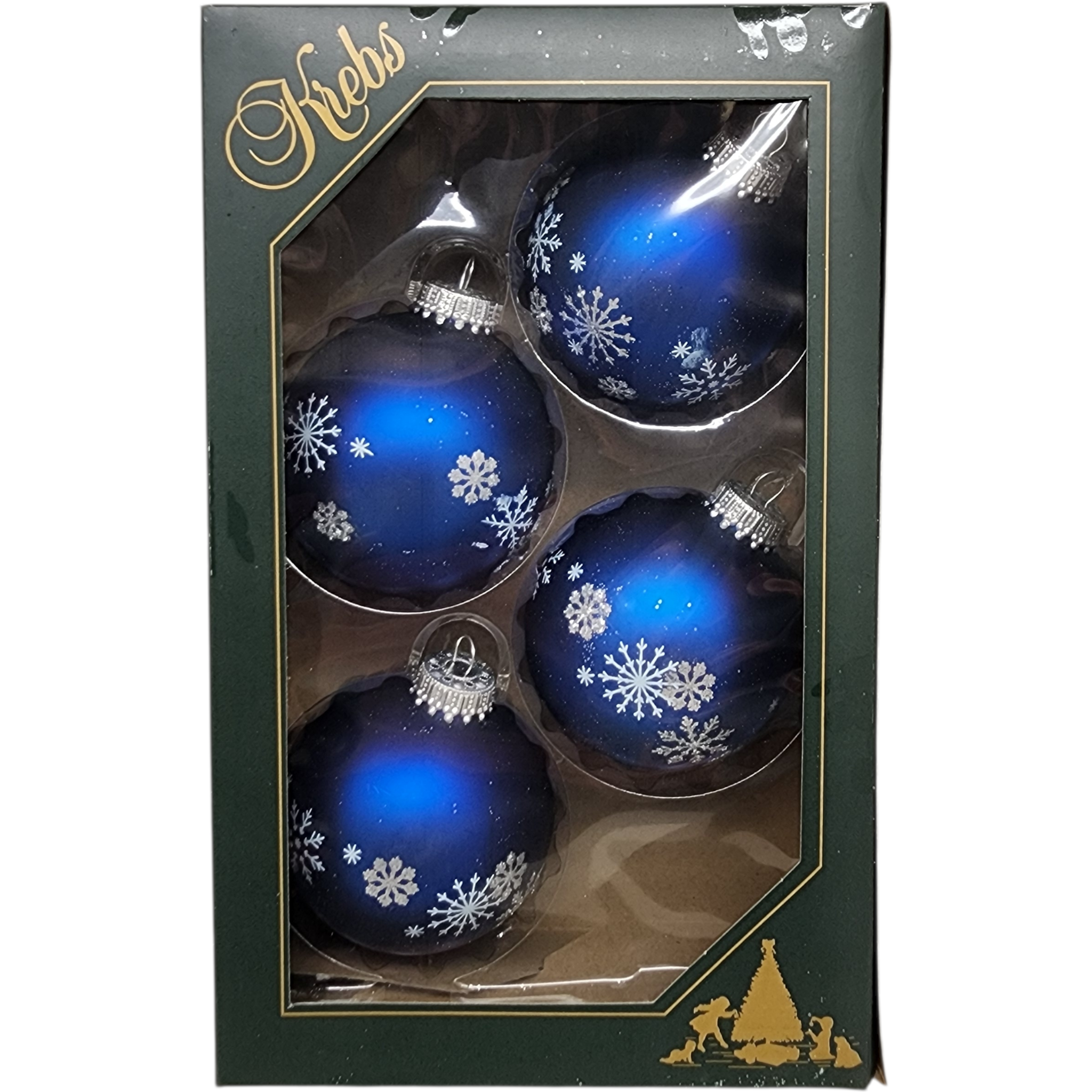 Krebs Value Glass Ball 4 pack - Snowflakes on Deep Blue