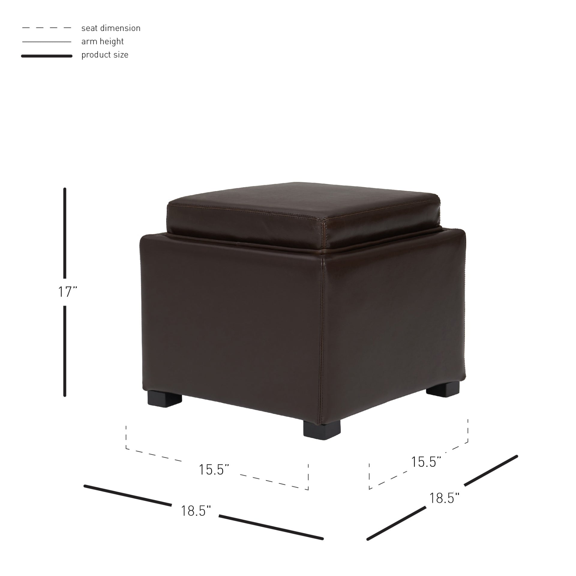 Cameron Leather Storage Ottoman Brown Leather Black Legs & Tray by Homeportonline