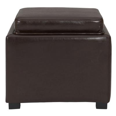 Cameron Leather Storage Ottoman Brown Leather Black Legs & Tray by Homeportonline