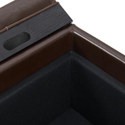 Cameron Leather Storage Ottoman Brown Leather Black Legs & Tray by Homeportonline