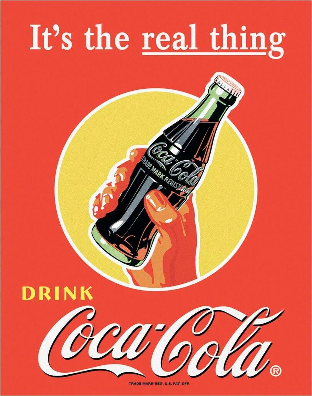 Tin Sign - Coca Cola Real Thing Bottle in Hand by Homeportonline