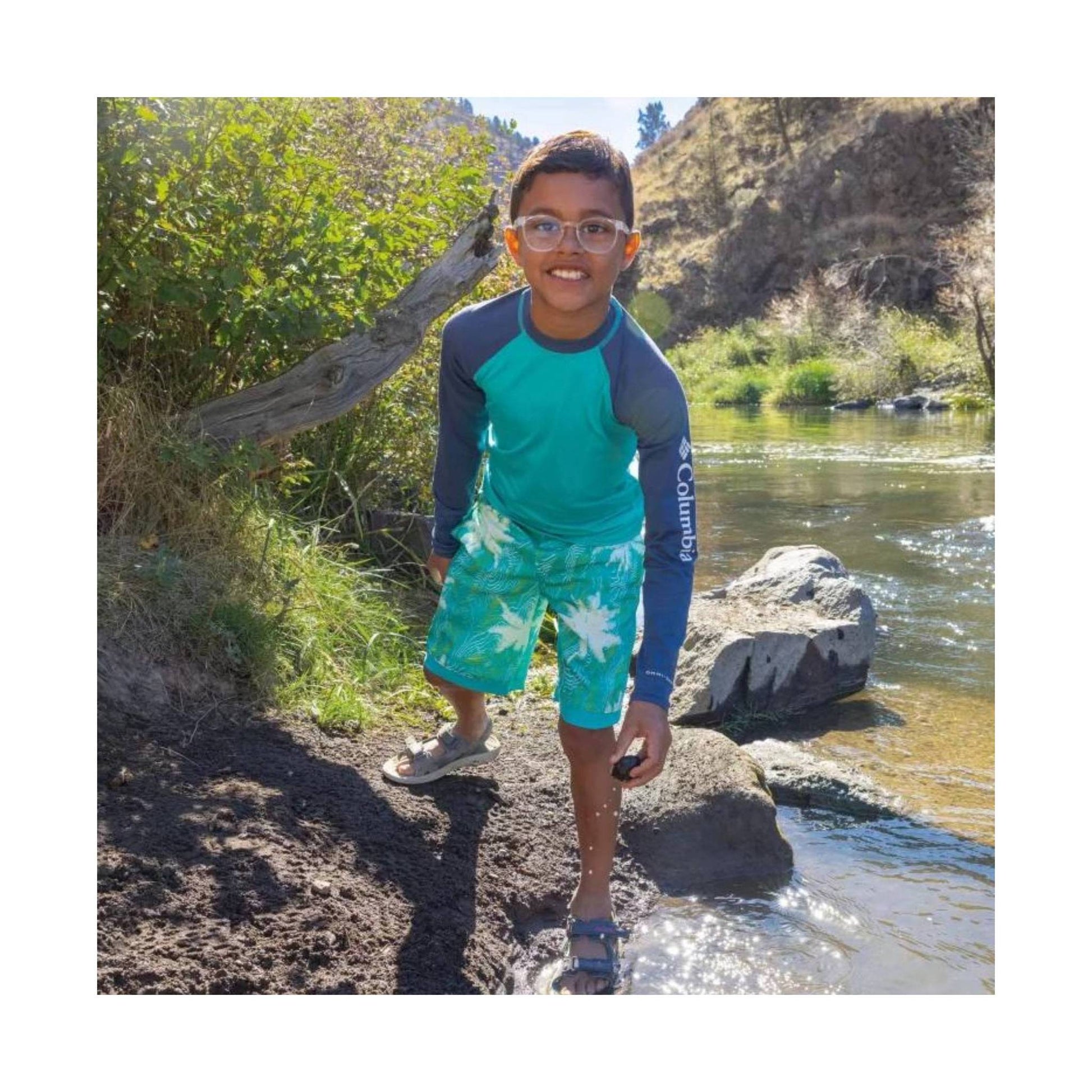Columbia Kids' Sandy Shores Long Sleeve Sunguard Shirt - Bright Aqua/Dark Mountain by Lenny's Shoe & Apparel