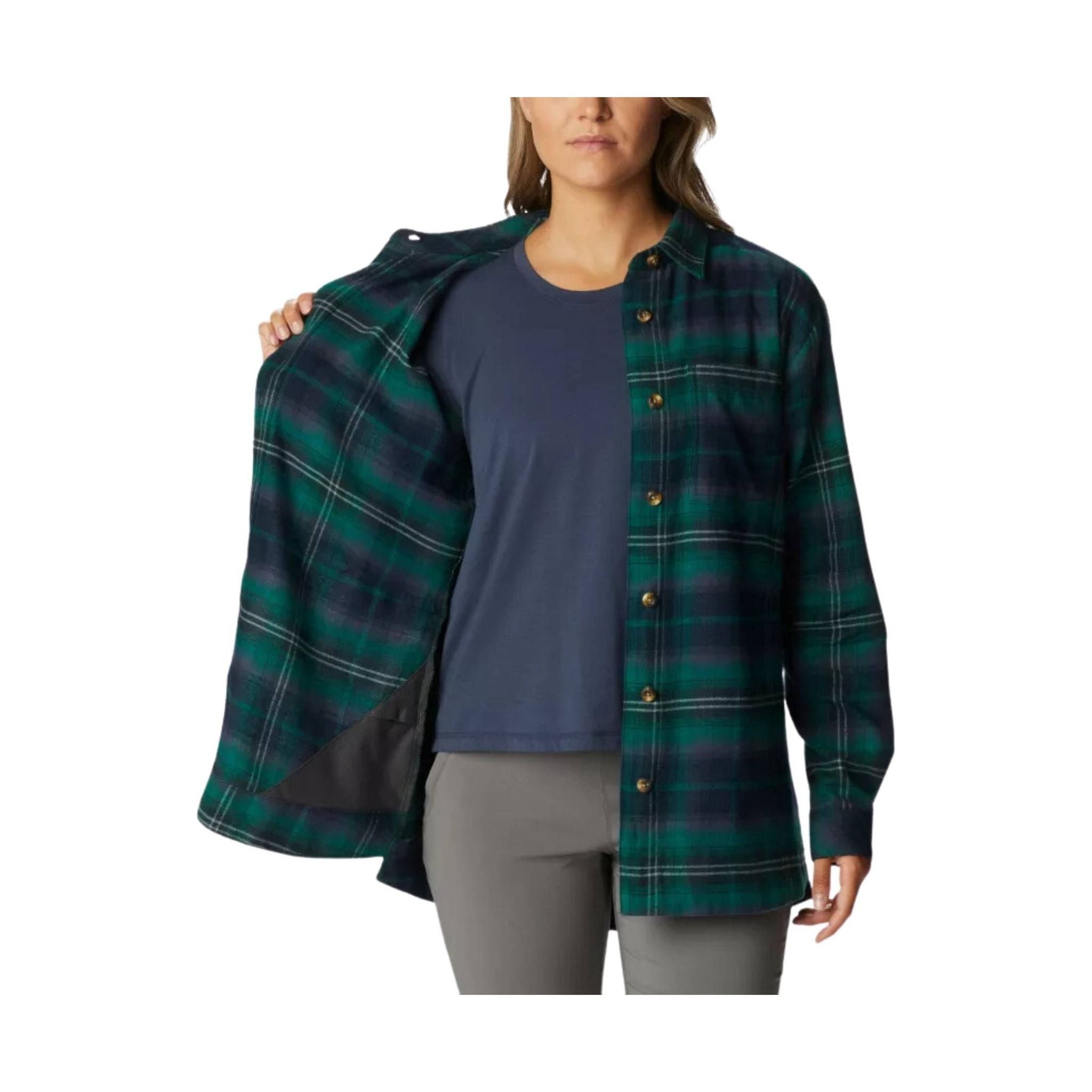 Columbia Women's Holly Hideaway Flannel Shirt - Spruce Multi by Lenny's Shoe & Apparel