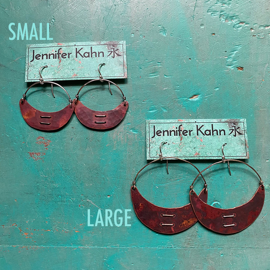 Stitched Copper Crescent Earrings by jenkahnjewelry