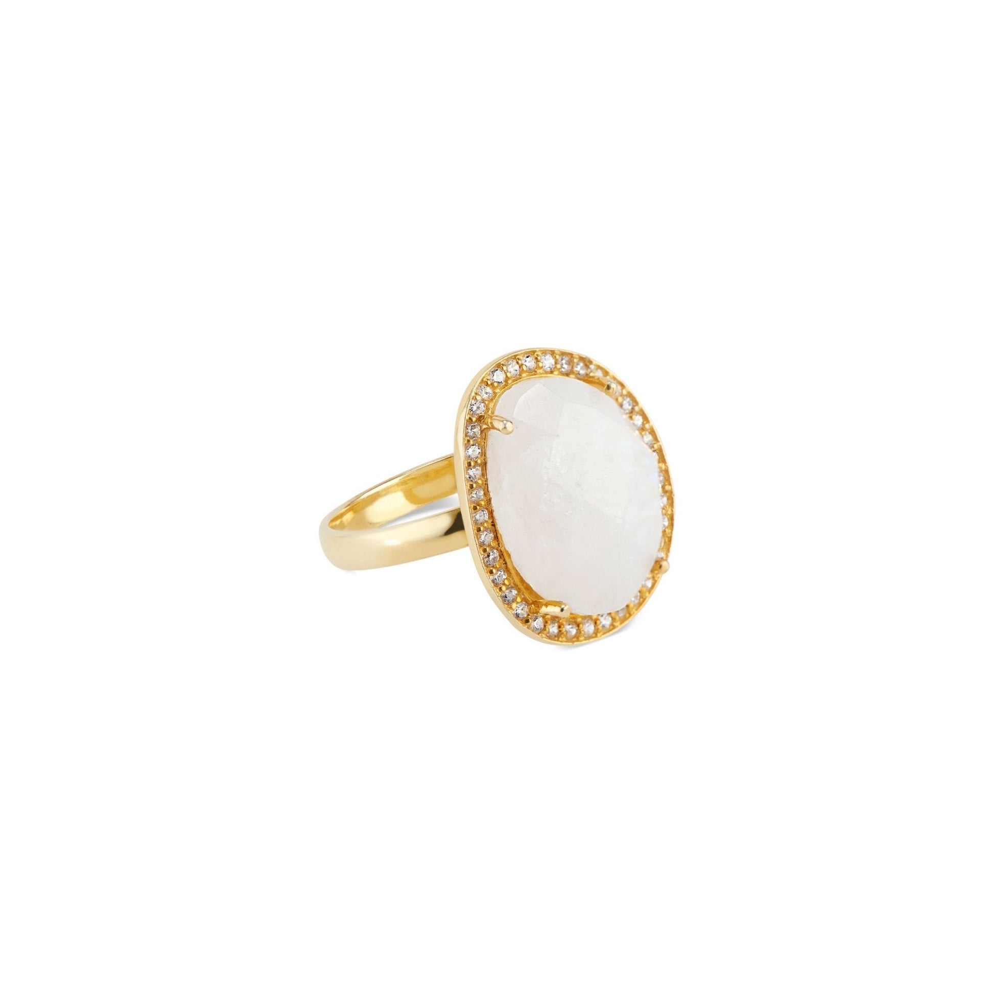 Cosmo Gold Pave Ring | Rainbow Moonstone by elliparr