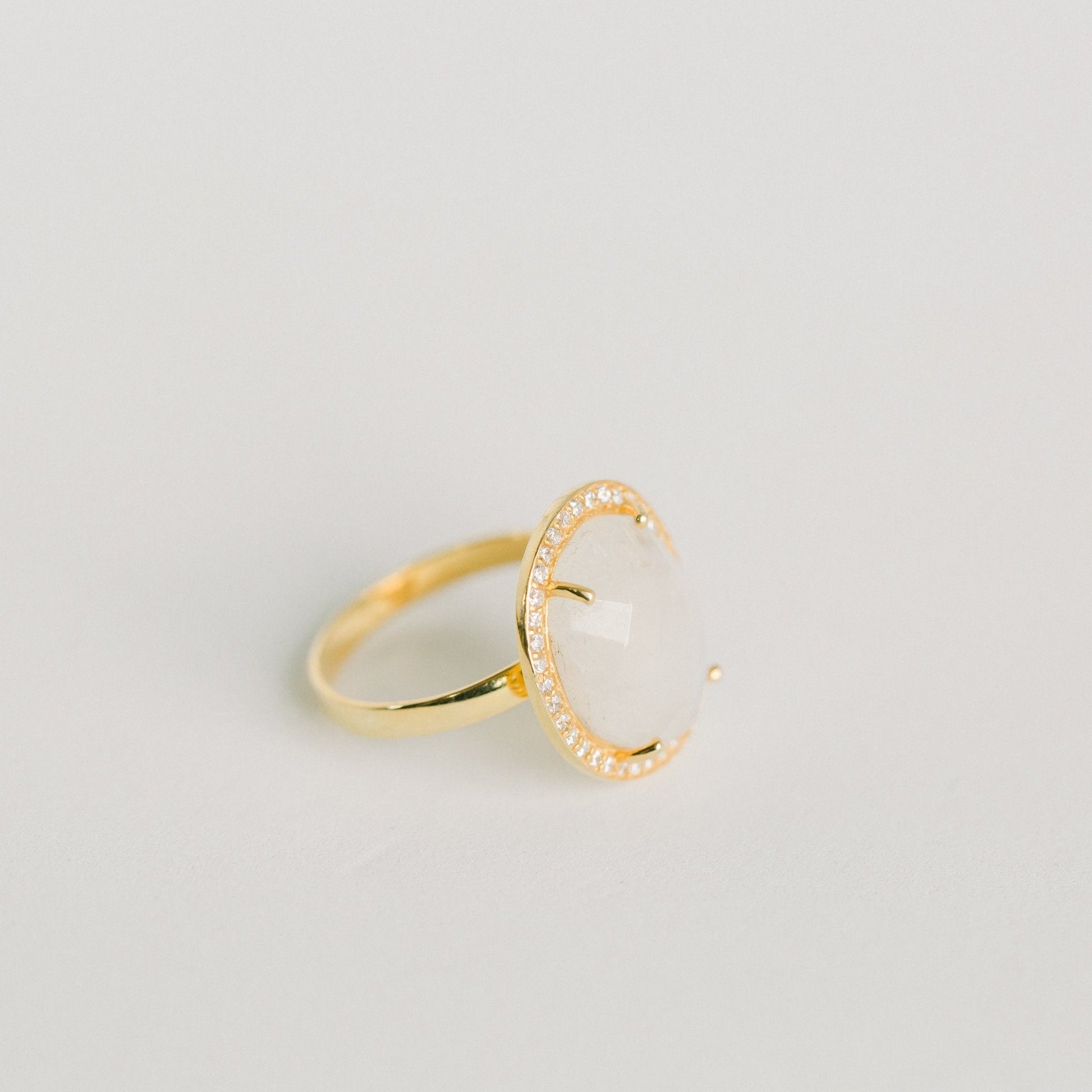 Cosmo Gold Pave Ring | Rainbow Moonstone by elliparr